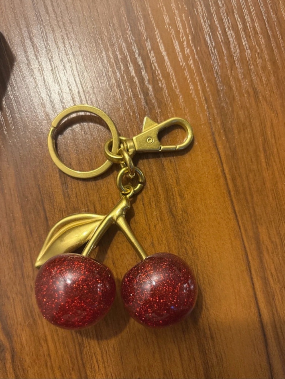 Gold & Red Glitter Cherry Purse Charm